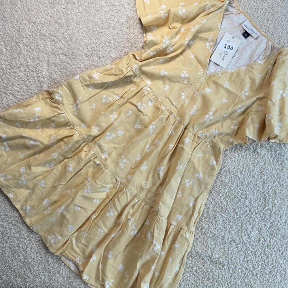 Yellow Ditsy Floral Linen Mini‎ Dress SMALL NWT